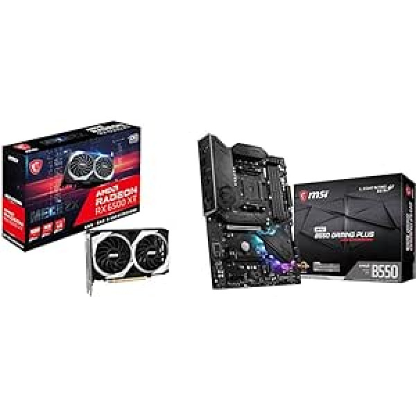 MSI Radeon RX 6500 XT MECH 2X 4G OC spēļu grafikas karte — GPU 2685/2825 MHz un MPG B550 Gaming Plus (ATX AMD AM4 DDR4 M.2 USB 3.2 Gen 2 HDMI ATX spēļu mātesplate AMD Ryzen™ 5000 procesori