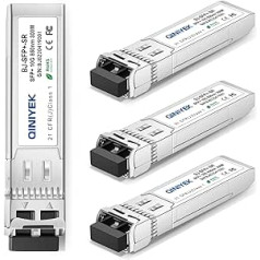 QINIYEK 10GBase-SR SFP+ raiduztvērējs, 10G daudzmodu SFP+ LC modulis, 850nm MMF, līdz 300m, savietojams ar Cisco SFP-10G-SR, Ubiquiti UF-MM-10G, Fortinet, Mikrotik, Netgear, Supermicro (Pack)