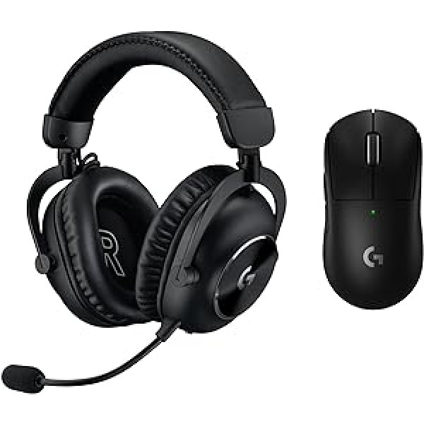 Logitech G PRO X SUPERLIGHT 2 LIGHTSPEED bezvadu spēļu pele, USB-C uzlāde, PC un Mac + PRO X 2 LIGHTSPEED bezvadu spēļu austiņas, grafēna skaļrunis 50 mm, personālajam datoram, PS5 — melns