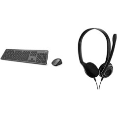 Hama bezvadu tastatūras peles komplekts (QWERTZ taustiņu izkārtojums, bezvadu ergonomiskā pele, 2,4 GHz, USB uztvērējs) Windows tastatūras bezvadu peles tastatūras komplekts, melns antracīts un EPOS PC 8 USB uz auss stereo iekārta
