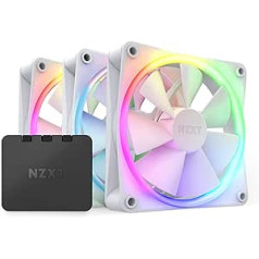 NZXT F120 RGB ventilators — RF-R12TF-W1 — Uzlabota RGB apgaismojuma regulēšana — Klusa dzesēšana čuksti — Trīskāršs (RGB ventilators un kontrolieris komplektā) — 120 mm ventilators — Balts