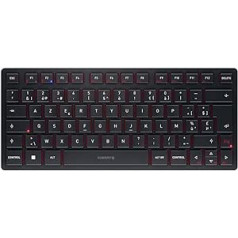 CHERRY KW 9200 Mini kompakta vairāku ierīču tastatūra līdz 4 ierīcēm, beļģu izkārtojums (AZERTY), Bluetooth® izvēle, bezvadu vai kabelis, uzlādējama, melna