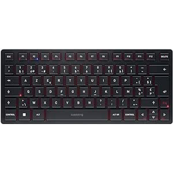 CHERRY KW 9200 Mini Compact Multi-Device Keyboard for up to 4 Devices, Belgian Layout (AZERTY), Choice of Bluetooth®, Wireless or Cable, Rechargeable, Black