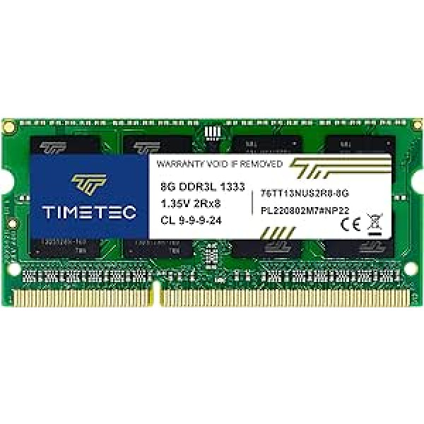 Timetec Hynix IC DDR3 1333MHz PC3-10600 nebuferēts, bez ECC 1.5V CL9 2Rx8, dual rank, 204 kontaktu SODIMM klēpjdatora/piezīmjdatora atmiņas moduļa jauninājums 8gb