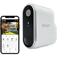 Konyks Camini Air āra drošības kamera, bezvadu WiFi kustības noteikšanas paziņojumi, 9600 mAh akumulators, nakts redzamība, savietojams ar Google Home un Alexa