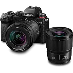 Panasonic LUMIX DC-S5 S5 pilna kadra bezspoguļkamera, 4K 60P video ierakstīšana ar salokāmu ekrānu, L kronšteins, 20–60 mm F3,5–5,6 un 50 mm F1,8 objektīvi, 5 ass Dual IS, (melns)