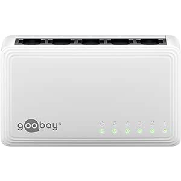 goobay 64563 Gigabit Ethernet tīkla slēdzis 5 portu / LAN slēdzis ar maks. 1000 Mbps / dizains bez ventilatora / Ethernet slēdzis ar Plug & Play / optimizēta datu izplatīšana / balts