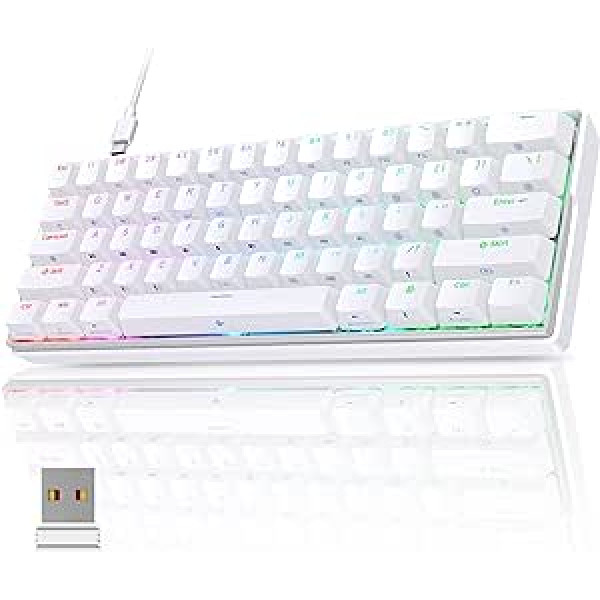 KEMOVE K61 Snowfox mechaninė žaidimų klaviatūra, 60 % QWERTY nuimamas C tipo laidas, Bluetooth, 2.4G belaidė RGB karštųjų keitimo klaviatūra, skirta PC / Windows / Mac, balta