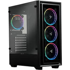 Enermax Starryfort SF30 ARGB Mid Tower spēļu datora korpuss rūdīts stikls + 4X TB RGB AD ARGB-12cm PWM ventilators- 2X USB3.0 1x USB2.0 ECA-SF30-M0BB-ARGB