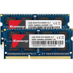 Kuesuny 8GB Kit (2X4GB) DDR3 1066MHz / 1067MHz Sodimm Ram PC3-8500 PC3-8500S 1.5V CL7 204 Pin 2RX8 Dual-Rank Non-ECC Unbuffered Memory RAM Ideal for Notebook Laptop Upgrade