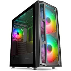 GameMax F15G Mid-Tower ATX PC žaidimų dėklo stiklas ARGB grūdintas stiklas ARGB šakotuvas įtrauktas - juodas