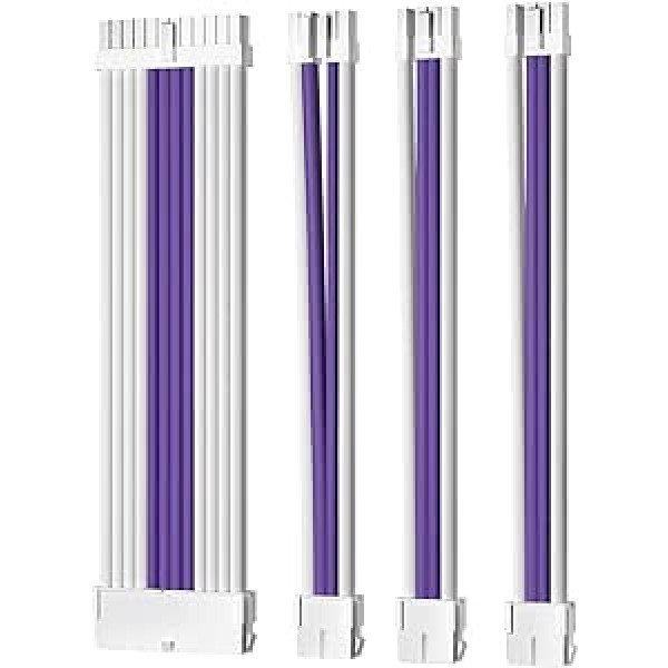 AsiaHorse PSU Cable Extension, Sleeved Cable Kit for GPU/CPU, 18AWG Power Supply Cable Extensions with Cable Combs, 24PIN/(6+2) PIN/(4+4) PIN Cable Management, 30 cm, Purple + White