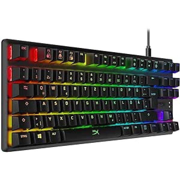 HyperX , USB-A, Alloy Origins kodols — RGB mehāniskā spēļu tastatūra, Tenkeyless, HyperX sarkanie slēdži (DE izkārtojums)