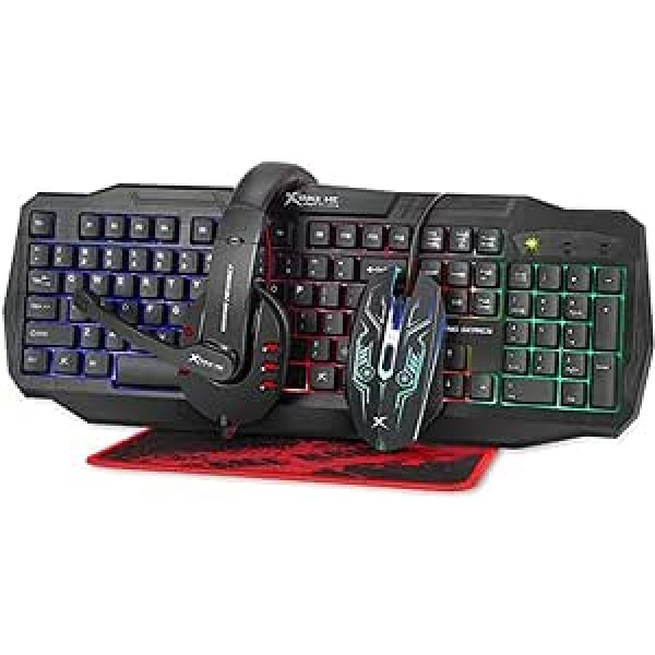 XTRIKE ME CM-406 Pack spēļu tastatūra ar spāņu QWERTY tastatūru ar 104 taustiņiem ar membrānas sistēmu, optisko peli 4 pogām ar DPI izvēli, stereo austiņām ar mikrofonu un spilventiņu 250 x 210 x