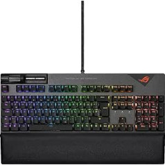 ASUS ROG Strix Flare II mehāniskā spēļu tastatūra (ROG NX slēdži, PBT Doubleshot taustiņu vāciņi, 8000 Hz aptauju ātrums, Aura Sync RGB apgaismojums, DE QWERTZ izkārtojums), melna