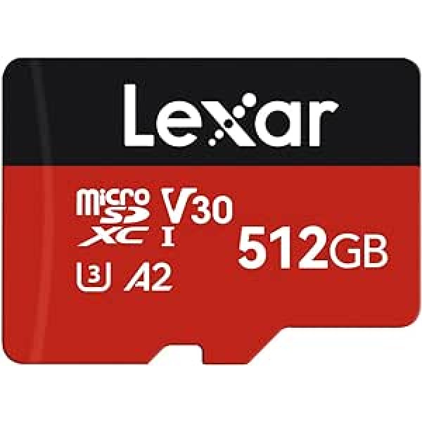 Lexar Micro SD Card 512 GB, Micro SD Card 512 GB up to 160/110 MB/s (R/W), microSDXC Memory Card with SD Adapter, A2, U3, C10, V30