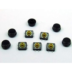 POPESQ® - #A2121 5 x Button 12 mm x 12 mm with Cap 7.3 mm 4-Pin SMD Black Round / 5 Pieces x Momentary Switch (12 mm x 12 mm) with Cap 7.3 mm 4 Way SMD Black Round