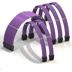 LINKUP - 50 cm PSU cable extension coated GPU custom PC power supply with comb kit - compatible with RTX3090┃1 x 24 P (20+4)┃2 x 8 P (4+4) CPU┃3 x 8 P (6+2) GPU set┃500 mm - purple