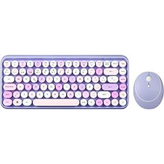 Perixx PERIDUO-713PP ES Set de ratón un Mini teclado inalámbrico 2,4 GHz, Teclas redondas Estilo Retro, PC un planšetdatoram, Morado Pastel, Español QWERTY