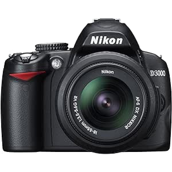 Nikon D3000 SLR-digitālā kamera (10 megapikseļu) komplekts ar t.sk. 18–55 mm 1:3,5–5,6 G VR objekts (bildstab.)