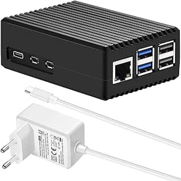 GaN PD 27 W iUniker Raspberry Pi 5 korpuss ar barošanas avotu, 5,1 V 5 A 27 W PD barošanas avots USB-C Raspberry Pi barošanas avota pasīvais korpuss Raspberry Pi 5