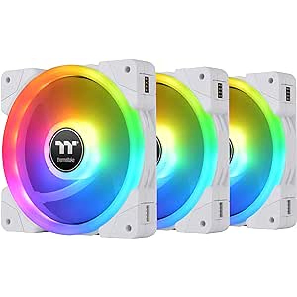 Thermaltake SWAFAN EX 12 RGB datora ventilators, balts, iepakojumā 3, 500–2000 apgr./min, magnētisks savienojums, reversīvi asmeņi, komplektā kontrolieris, CL-F161-PL12SW-A