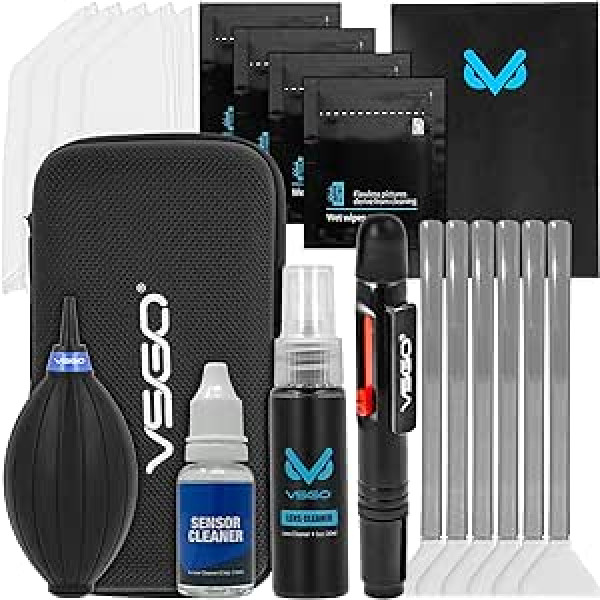 Indovis Cleaning Set for Cameras with Full Frame Sensor - 20-Piece Set with Bellows and Lens Cleaning Pen, Professional Wet or Dry Cleaning