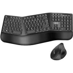 LogiLink ergonomiskās bezvadu tastatūras peles komplekts ar dalītu tastatūru (ar 13 multivides taustiņiem)