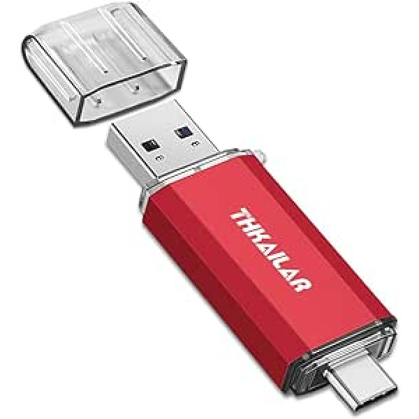 THKAILAR Pendrive 256 GB USB zibatmiņas disks C USB 3.0 C tipa pildspalvveida pilnšļirce OTG 2 vienā zibatmiņas disks Android tālrunim/personālajam datoram/planšetdatoram (sarkans)