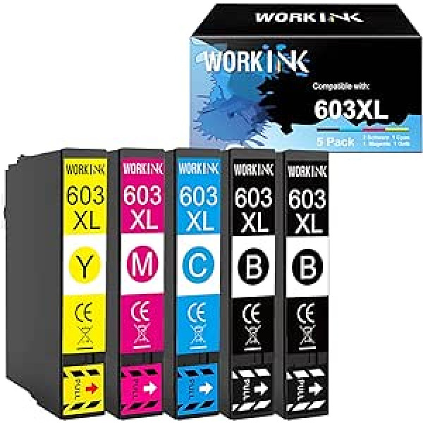 WorkInk 603XL spausdintuvo kasetės, suderinamos su Epson 603 603 XL, skirtos Expression Home XP-3100 XP-3105 XP-4100 XP-2100 XP-2105 XP-4155 Darbo jėga WF-2830 WF-2810 WFPack of 2835 (WF-2835)