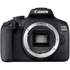 Canon EOS 2000D APS-C DSLR kameras korpuss | 24,1 megapikseļi, fiksēts 3 collu LCD monitors, 3 kadri/s nepārtraukta uzņemšana, Full HD video, divu pikseļu CMOS AF, Wi-Fi un Bluetooth — melns