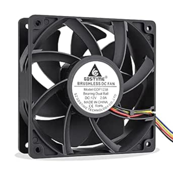 GDSTIME 120 mm Fan 12 V Fan 12038 120 x 38 mm PWM CPU Fan 4 Pin Cooling Fan 12 cm Case Fan Dual Ball Bearing DC Fan for Power Supply Cabinet Server