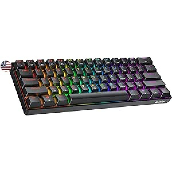 Geeky GK61 SE 60 % mechaninė žaidimų klaviatūra, 61 klavišų kelių spalvų RGB LED foninis apšvietimas, skirtas PC / Mac žaidėjams, ANSI US American Layout (juoda, mechaniškai ruda)