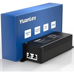 YuanLey Gigabit PoE inžektors 60 W, PoE inžektors pārvērš ne-PoE tīklā PoE, 802,3 bt/at/af, 10/100/1000 Mbps PoE adaptera Plug & Play, attālumi līdz 325 pēdām, piestiprināts pie sienas