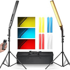 NEEWER BH20B LED Video Light RGB Light Rod with 2.4G Remote Control, Pack of 2 Dimmable Handheld Light Stick with 3200K ~ 5600K CRI97+ LED Light Rod with Stand/Filter/Bag for YouTube, Photography,