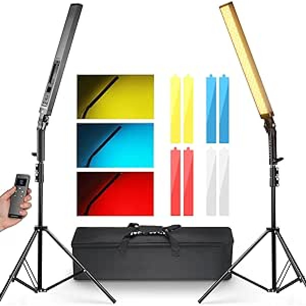 NEEWER BH20B LED video gaismas RGB gaismas stienis ar 2,4 G tālvadības pulti, komplektā 2 regulējami rokas gaismas stienīši ar 3200 K ~ 5600 K CRI97+ LED gaismas stienis ar statīvu/filtru/somu YouTube, fotografēšanai,