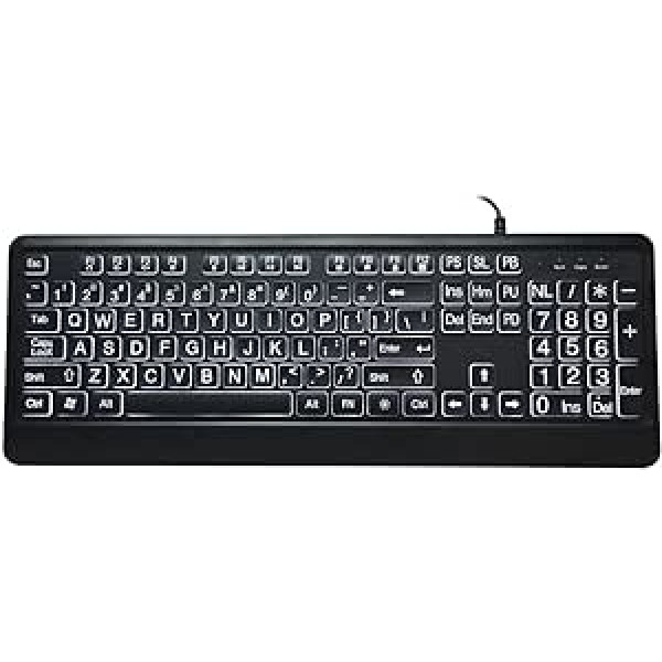 Liela fonta tastatūra USB LED ar LED fona apgaismojumu un liela fonta 104 taustiņiem standarta pilna izmēra datora tastatūra veciem cilvēkiem