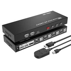 MT-VIKI 4K60Hz KVM slēdzis DisplayPort 4 ports DP KVM slēdzis monitoru ar 4 x DP kabeļiem 4 x USB kabeļi 4:4:4 UHD atbalsta Hotkey Desktop Control Car Switch 4 USB portu