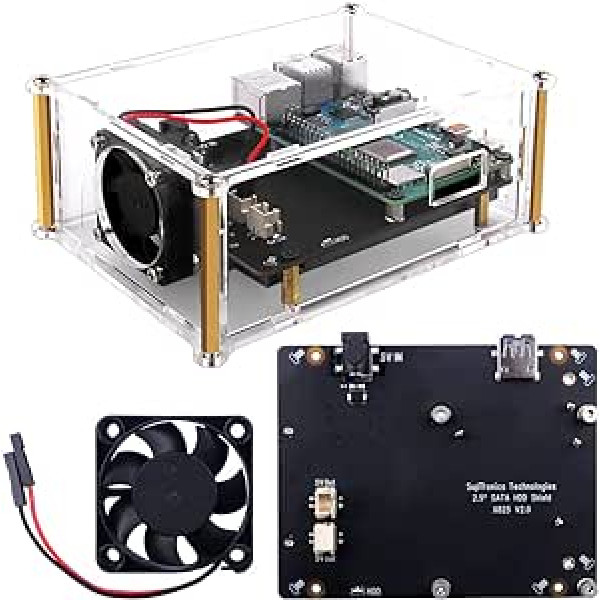 GeeekPi Raspberry Pi 4 SATA X825 V2.0 atmiņas paplašināšanas karte SATA HDD/SSD 2,5 collu akrila korpuss Raspberry Pi 4 X825 V2.0 ar ventilatoru 4010 priekš Raspberry Pi 4B