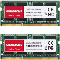 [DDR3 RAM] Gigastone klēpjdatora operatīvā atmiņa 8 GB (2 x 4 GB) DDR3 RAM 8 GB DDR3-1600 MHz PC3-12800 CL11 1,35 V SODIMM 204 kontaktu/kontaktu nebuferēta datora atmiņa bez ECC (tikai piezīmjdatoriem/klēpjdatoriem)