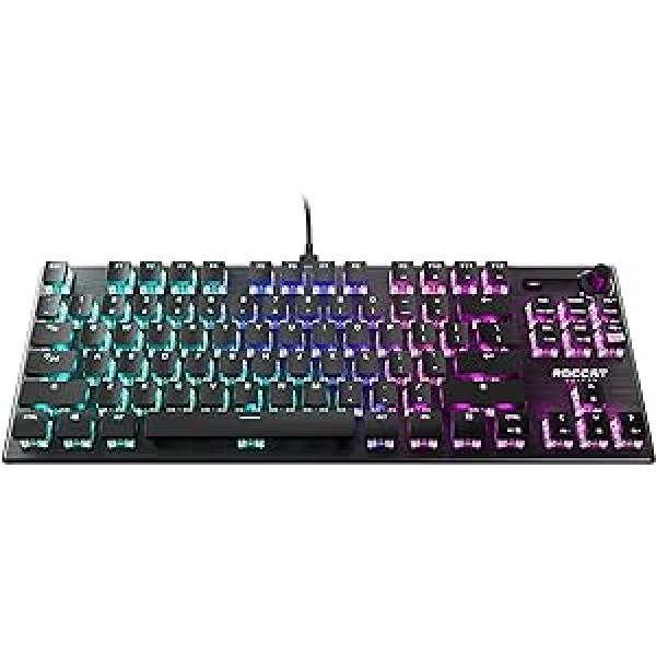 ROCCAT Vulcan TKL lineārā datora spēļu tastatūra, titāna mehānisks slēdzis ar vienu taustiņu AIMO RGB apgaismojums, bez atslēgas, kompakts dizains, anodēta alumīnija augšējā plāksne, noņemams USB-C kabelis, melns