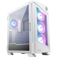 MSI MPG Velox 100R baltas vidutinio bokšto kompiuterio dėklas, tinka E-ATX pagrindinėms plokštėms, grūdintas stiklas priekyje, 4 x 120 mm ARGB ventiliatoriai, „Mystic Light“, palaiko 2 x 360 mm aušintuvus ir šoninius oro įsiurbimus