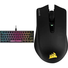 Corsair K65 RGB Mini 60% mehāniskā spēļu tastatūra, QWERTZ, Black & Harpoon bezvadu RGB uzlādējama optiskā spēļu pele (Slipstream tehnoloģija, 10 000 DPI optiskais sensors, RGB LED), melna