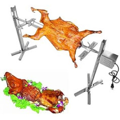 NOALED BBQ Electric Rotisserie komplekts, automātisks 15 W nerūsējošā tērauda rotējošo komplekts, nerūsējošā tērauda iesmu stienis, gaļas dakšiņas ar elektromotoru, piknika kempingam