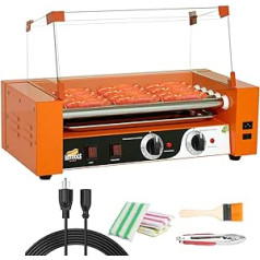 Hot Dog Rollergrill mit abnehmbarer Abtropfschale und Abdeckung, 1000 W Hot Dog-Maschine, Stickrollen, Dual-Temperaturregelung für Wurstgrill, Herd un Wärmer