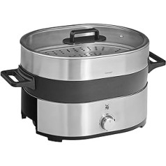 „WMF Lono Hot Pot & Steamer“ elektrinis 3,6 l, kiniškas fondas 6 žmonėms, elektrinis garintuvas, garų priedas Dim Sum, Bao, kepimo krepšelis, 1700 W, matinis nerūdijantis plienas