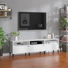 FIRBNUS TV skapis, 150 x 30 x 44,5 cm, koka kompozītmateriāla TV skapis, zemais dēlis, koka bufete, industriālas viesistabas mēbeles, TV skapis, televizora skapis, spīdīgi balts