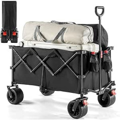 BedStory Folding Festival Trolley Heavy Duty Folding Garden Beach Camping Shopping Pull Along All Terrain Wheels with Brake Adjustable Handle and Cover Bag