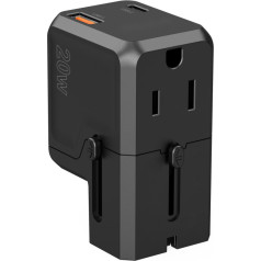 Universāls USB-C USB-A PD ceļojumu lādētājs 20W US EU UK AU Plugs Black