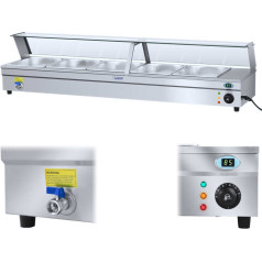 Bain-marie ūdens sildītājs ar krānu un stikla vāku 2200W 30L + 5x GN1/2 tvertne